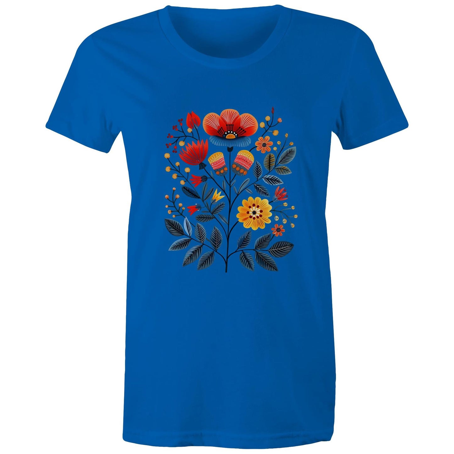 Women's earthfolk T shirt - Scandi Folk Flowers - The Crescent Moon