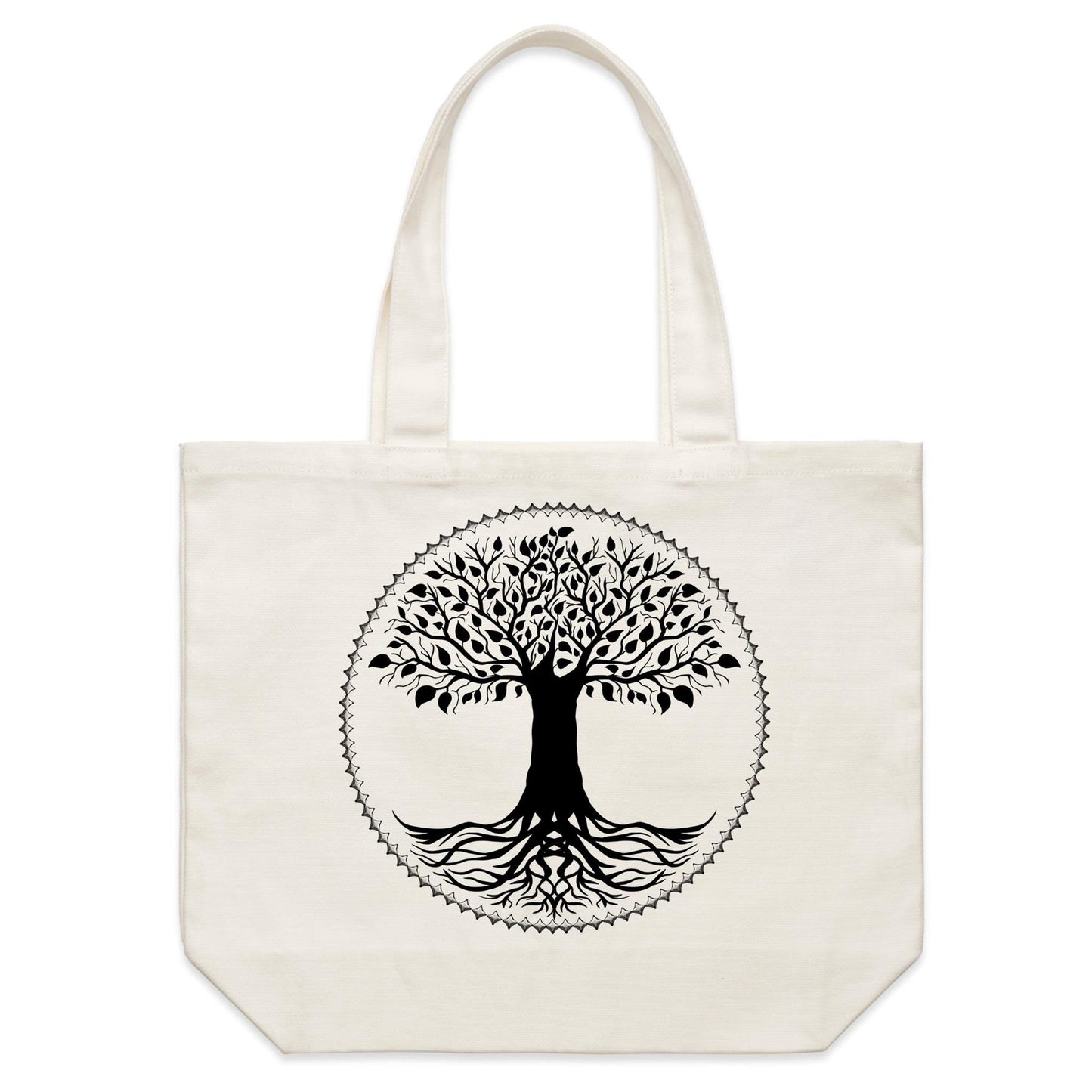 Earthfolk Canvas Tote Bag - Black Tree of Life - The Crescent Moon