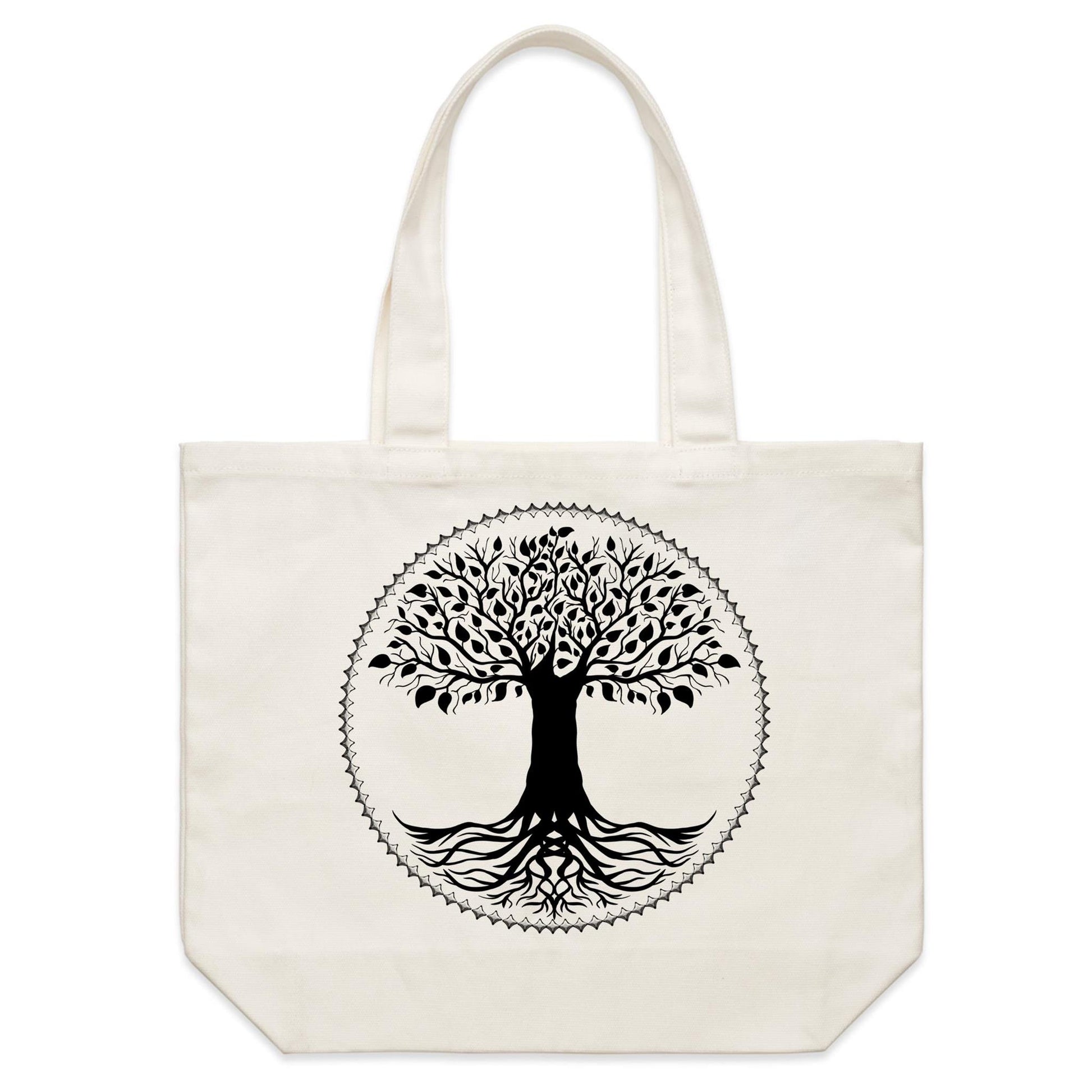 Earthfolk Canvas Tote Bag - Black Tree of Life - The Crescent Moon