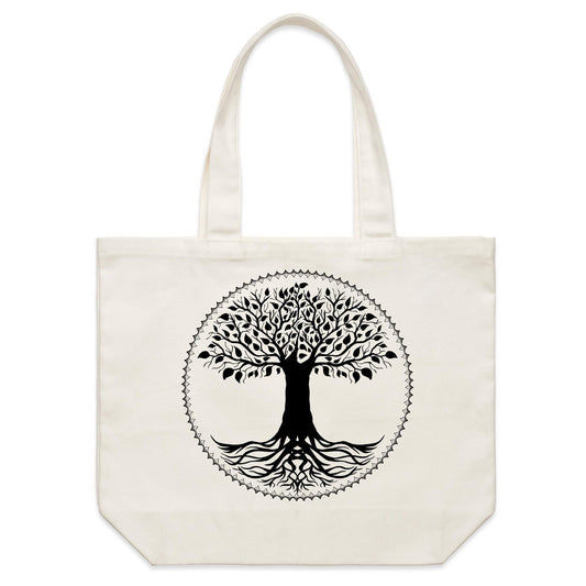 Earthfolk Canvas Tote Bag - Black Tree of Life - The Crescent Moon