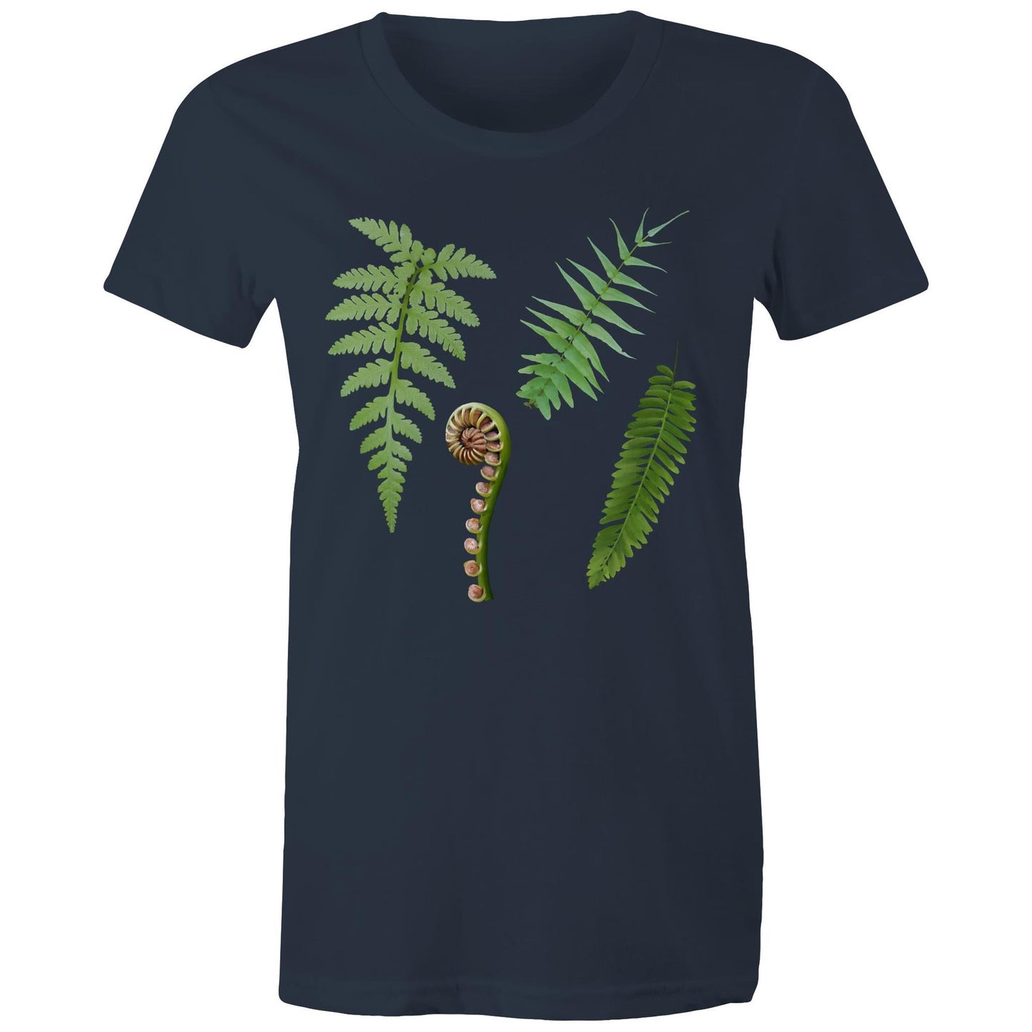 Women's Earthfolk T shirt -Ferns - The Crescent Moon