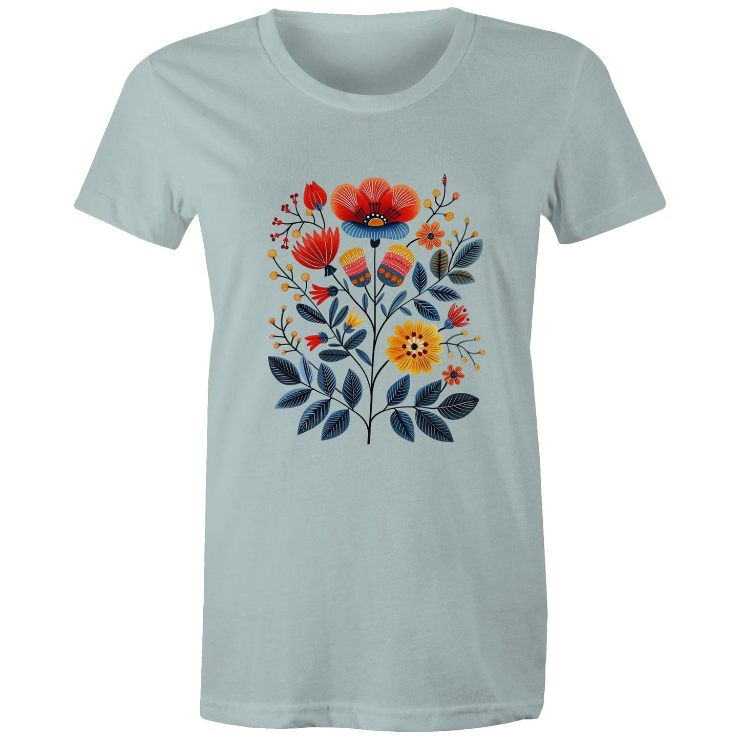 Women's earthfolk T shirt - Scandi Folk Flowers - The Crescent Moon