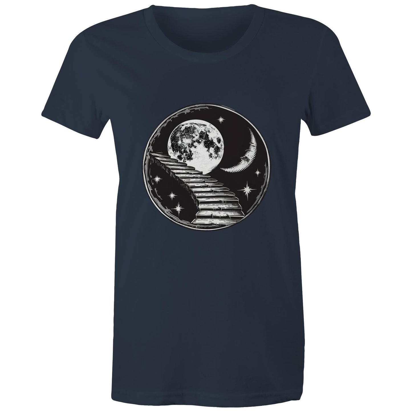 Women's Earthfolk T shirt - Stairway to the Moon - The Crescent Moon