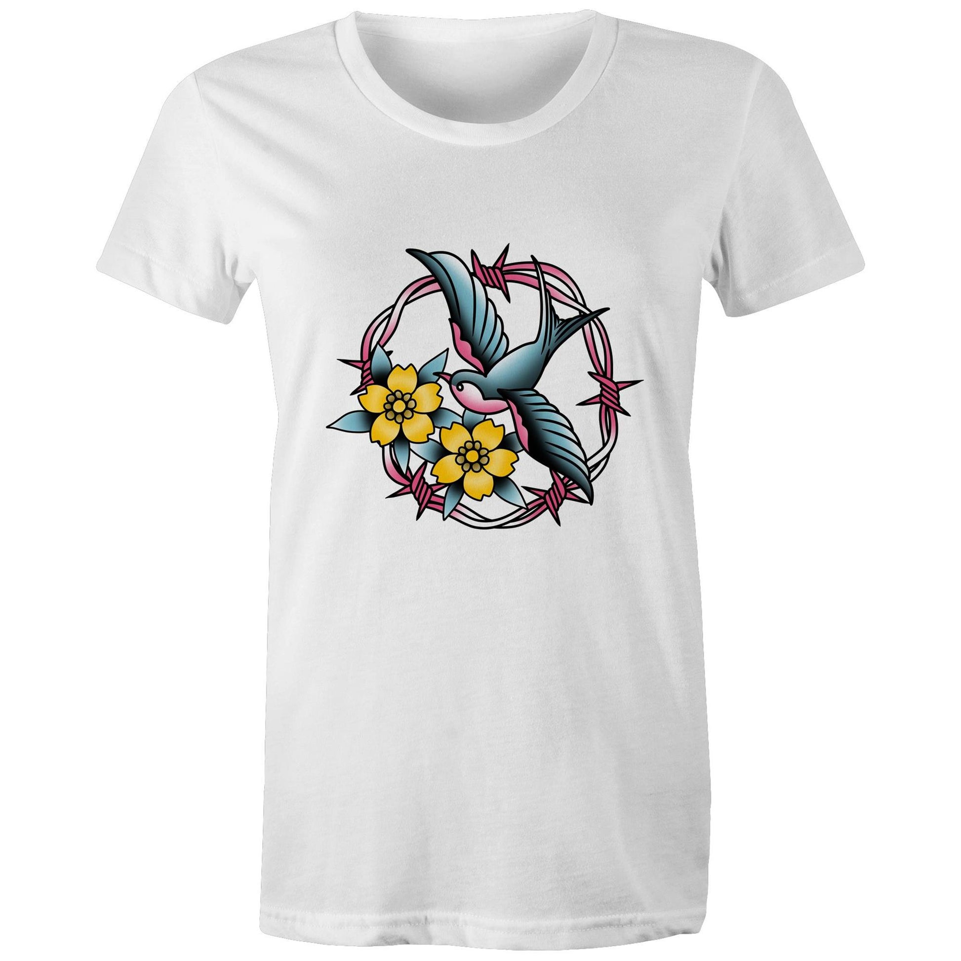 Women's Earthfolk T shirt - Vintage Swallow Tattoo - The Crescent Moon