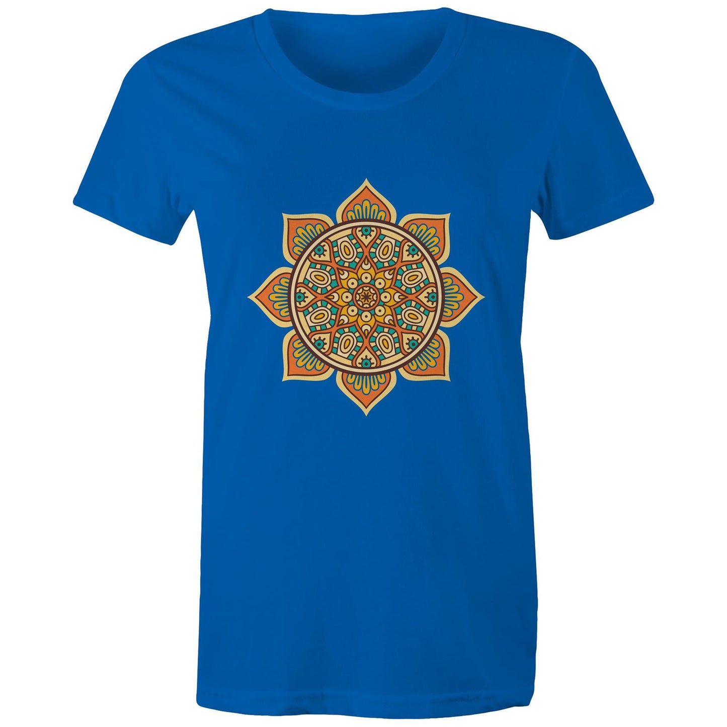 Women's Earthfolk T shirt - Mandala Orange - The Crescent Moon