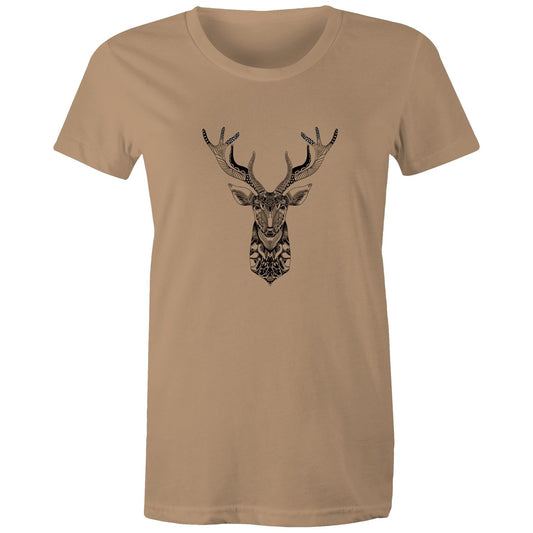 Women's Earthfolk Printed T shirt - Totem Deer - The Crescent Moon