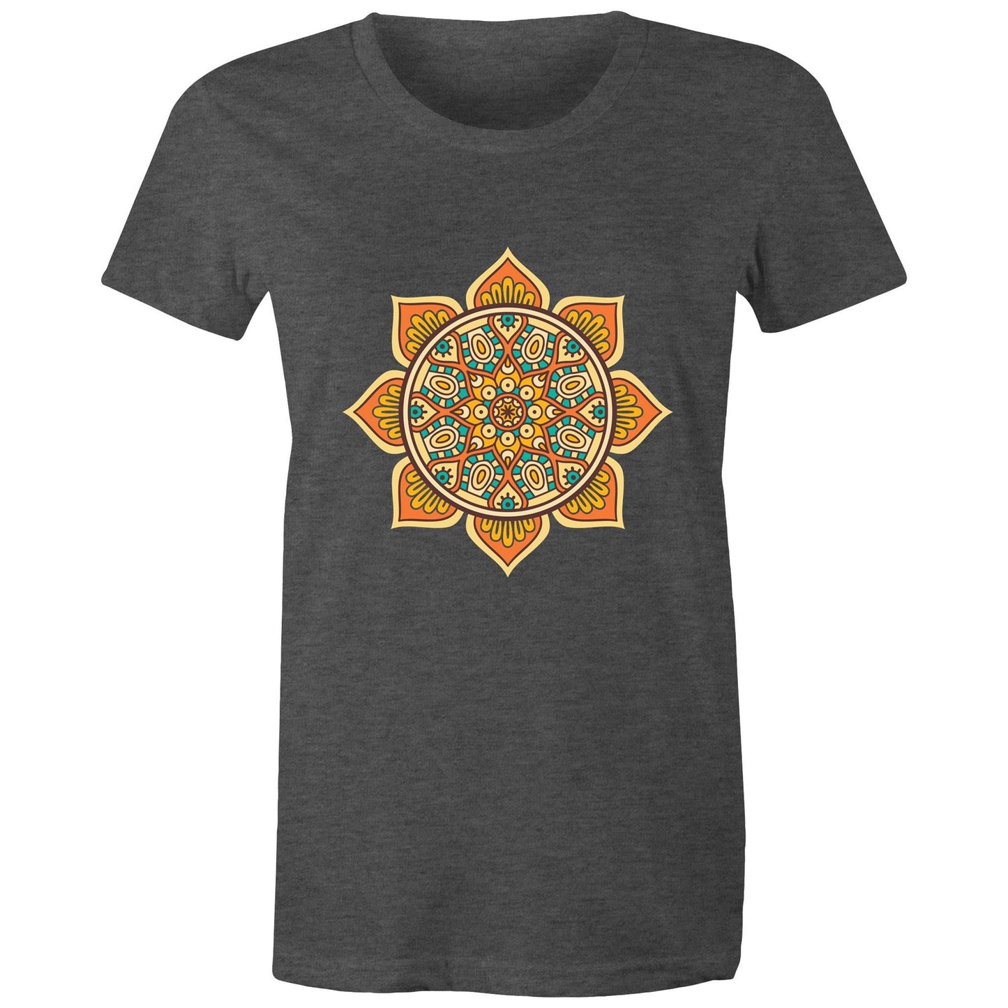 Women's Earthfolk T shirt - Mandala Orange - The Crescent Moon