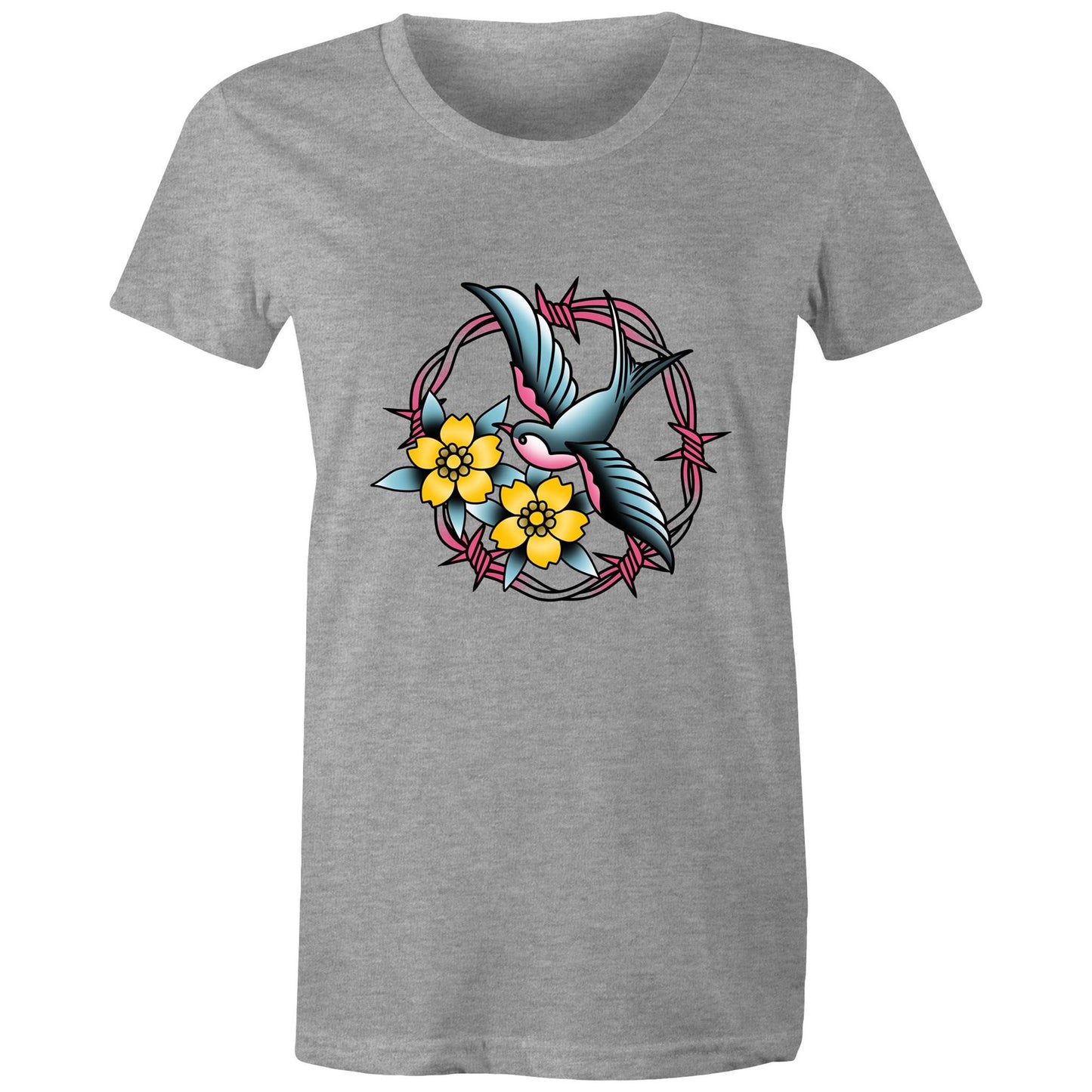Women's Earthfolk T shirt - Vintage Swallow Tattoo - The Crescent Moon