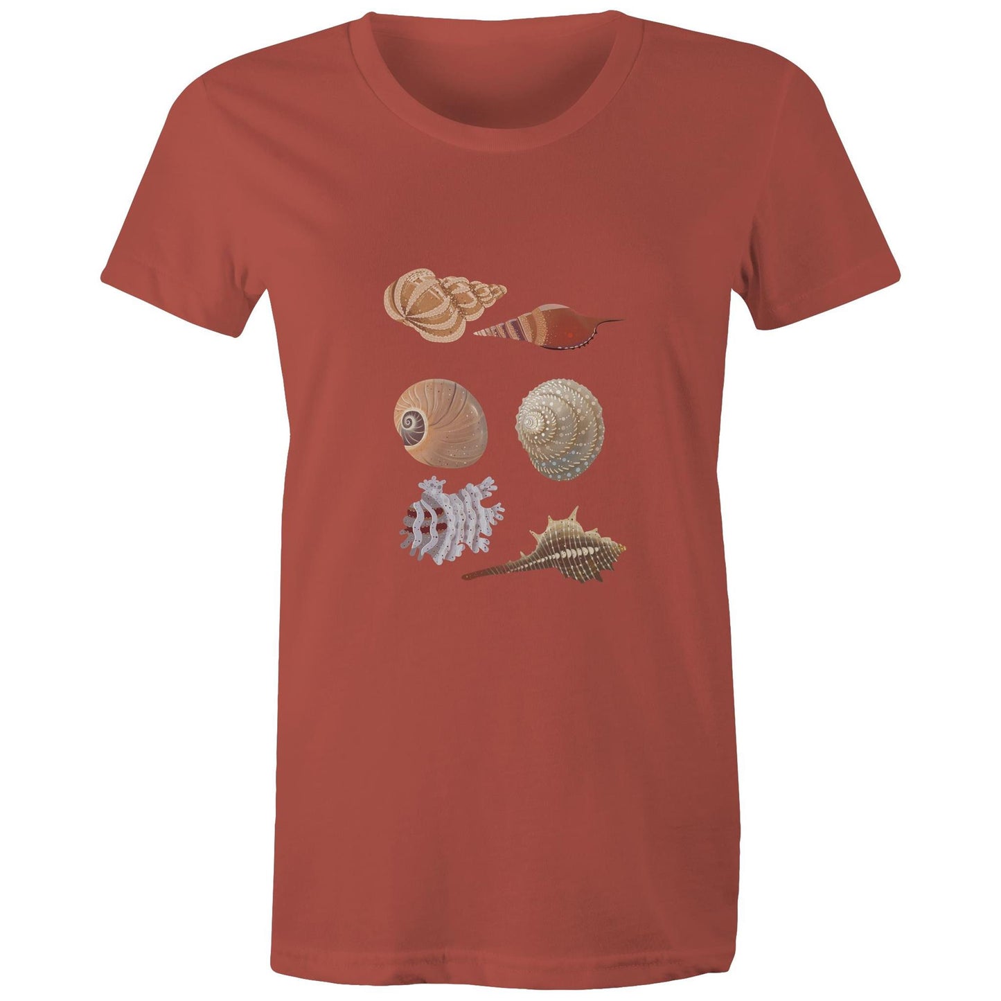 Women's Earthfolk T shirt - Sea Shells - The Crescent Moon