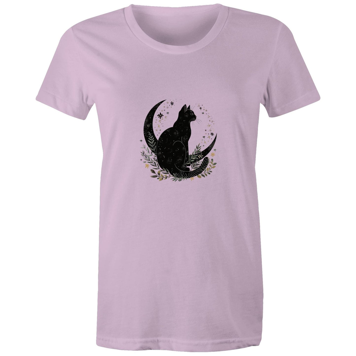 Earthfolk Printed T Shirt - Women's Relaxed Fit - Moon Cat