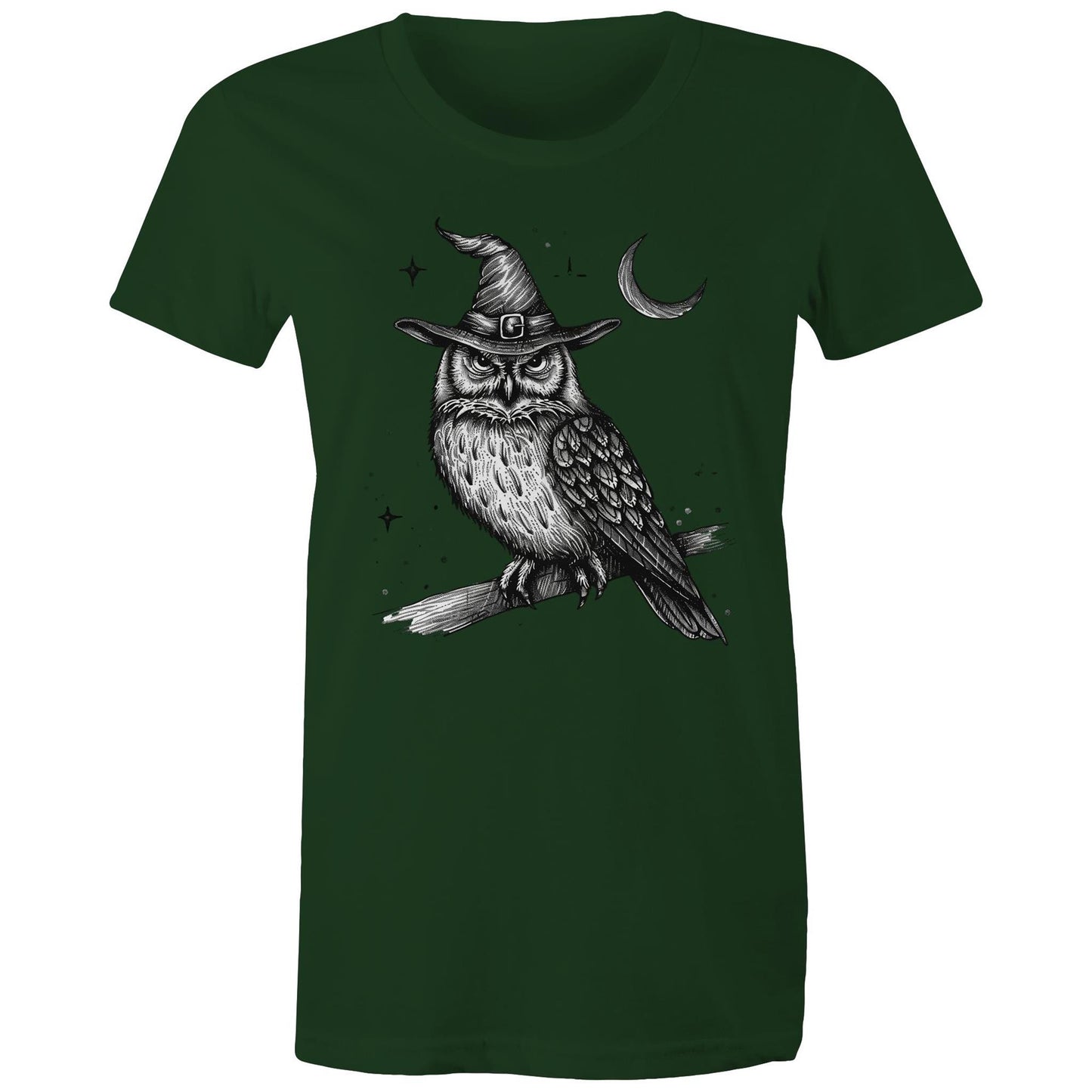 Women's Earthfolk T shirt - Owl magick - The Crescent Moon