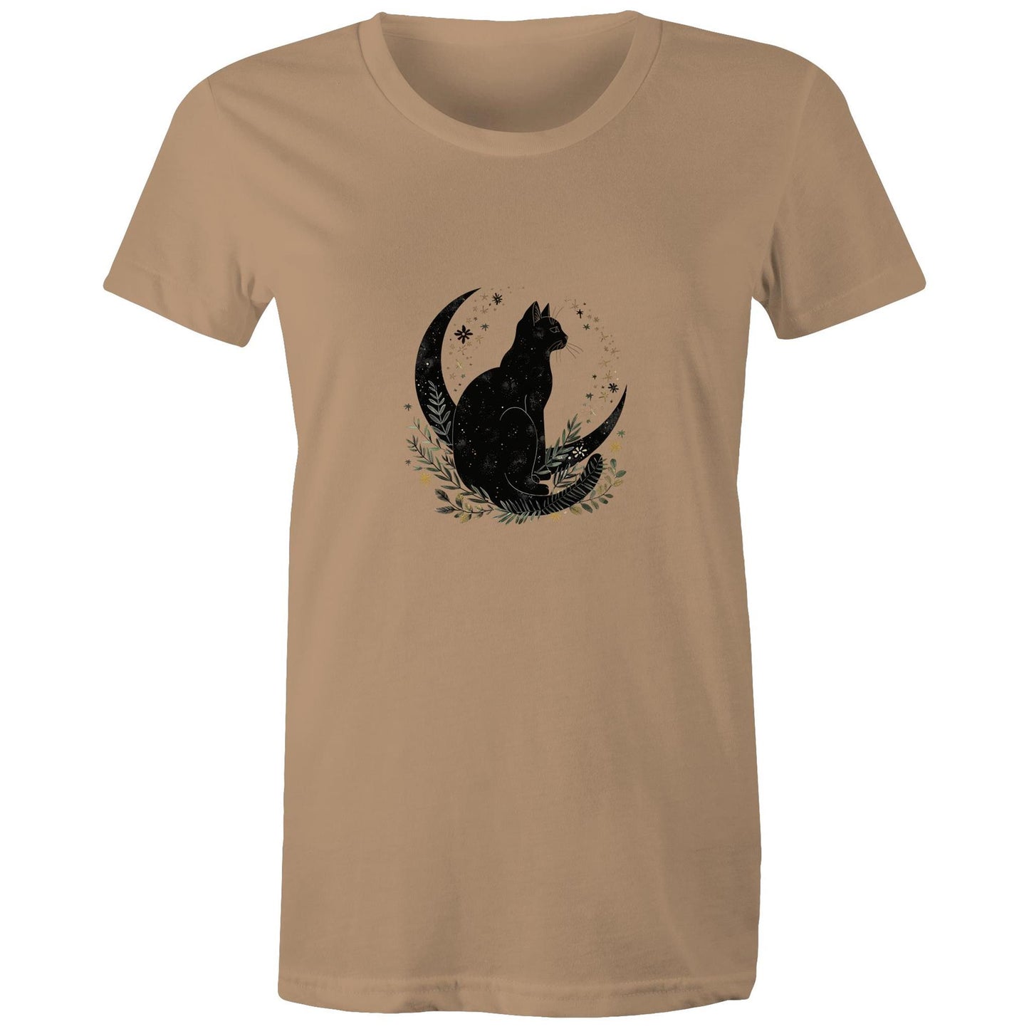 Earthfolk Printed T Shirt - Women's Relaxed Fit - Moon Cat