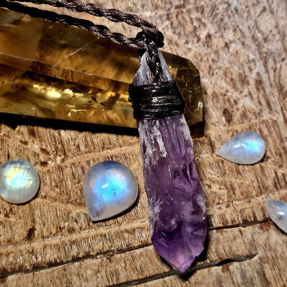 Amethyst Crystal Macrame Necklace - Tribe Talisman