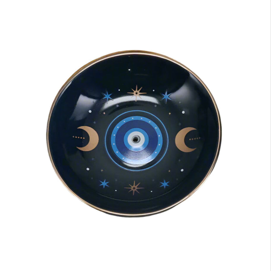 Ceramic Incense Holder - Celestial Evil Eye - The Crescent Moon