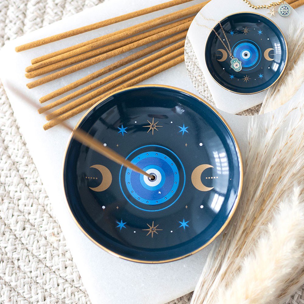 Ceramic Incense Holder - Celestial Evil Eye - The Crescent Moon