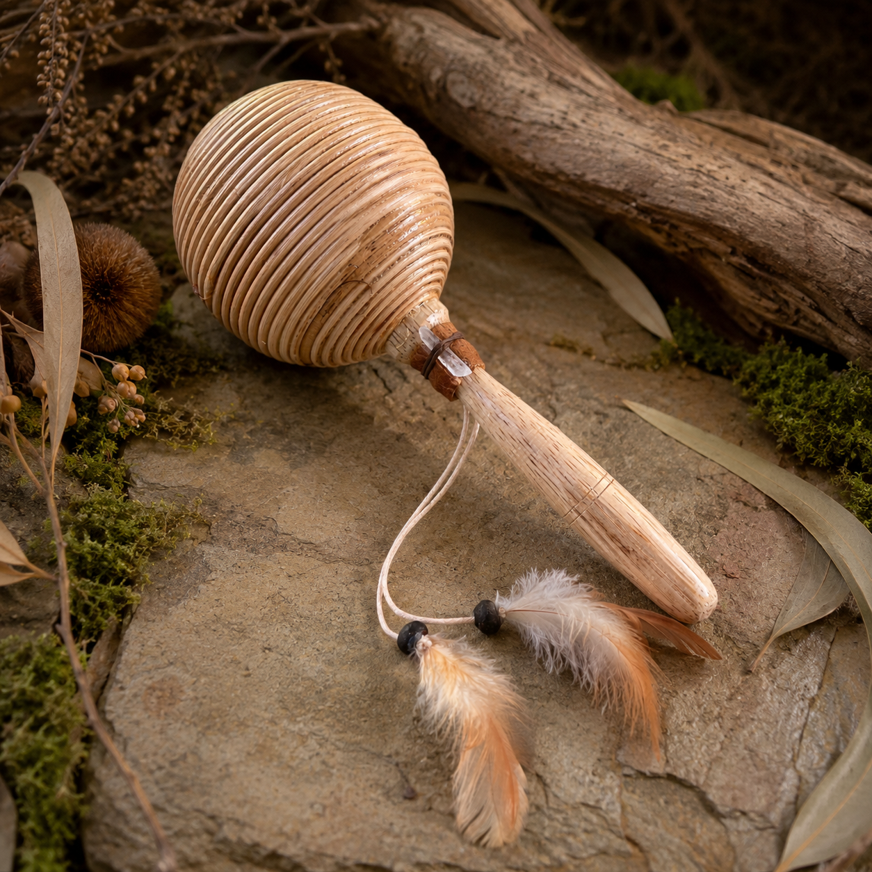 Handcrafted Shamanic Rattle with Clear Quartz
