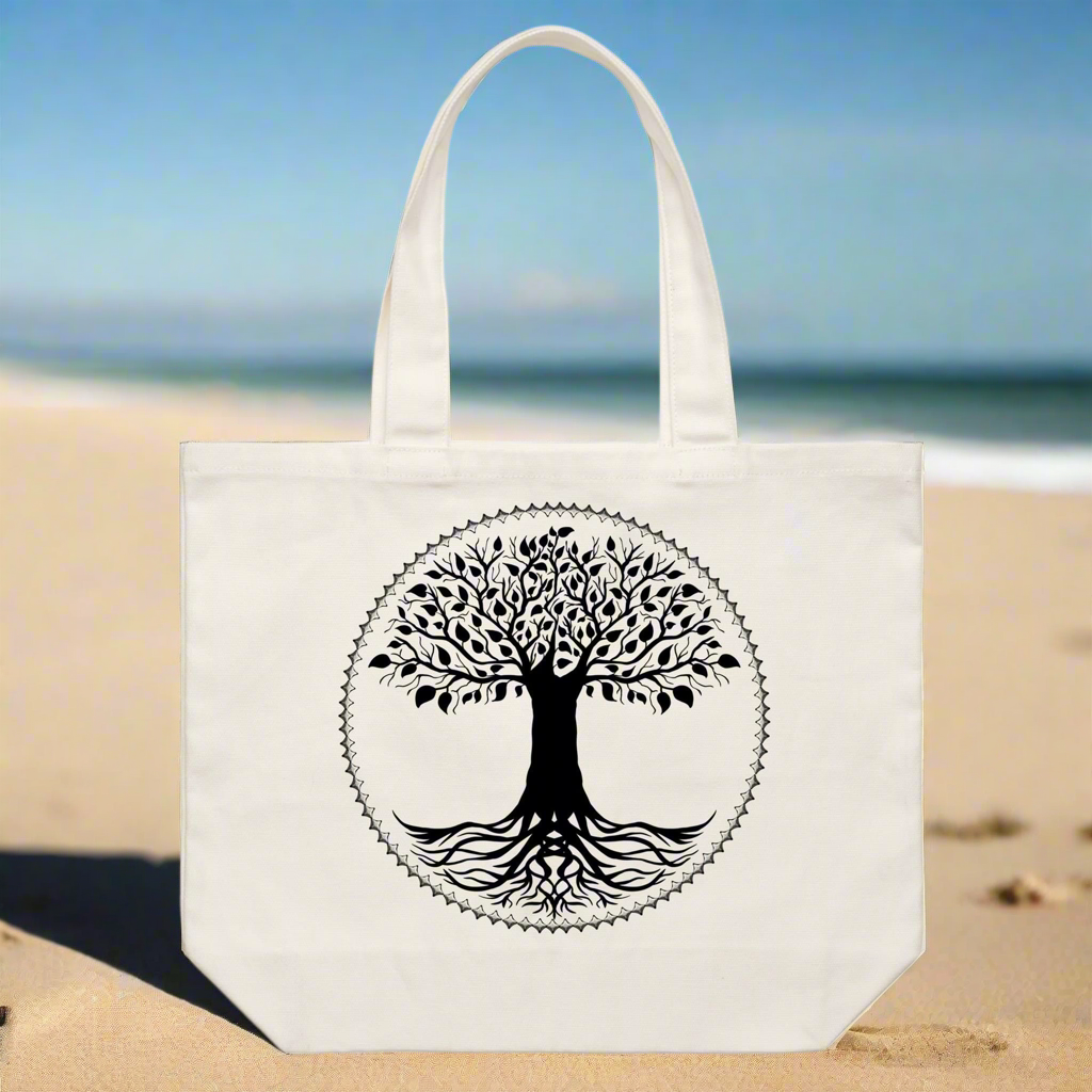 Earthfolk Canvas Tote Bag - Black Tree of Life - The Crescent Moon