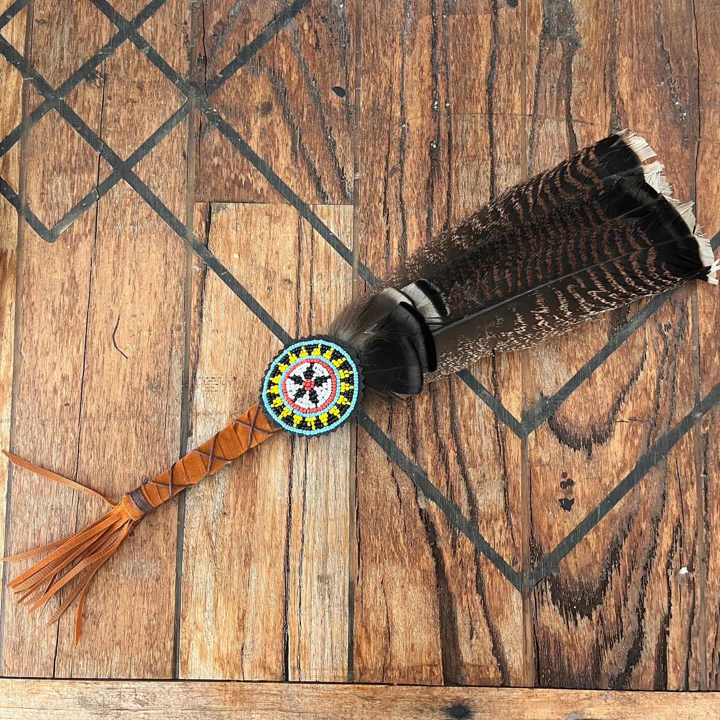 Smudging Feather Wand Beaded (Brown)