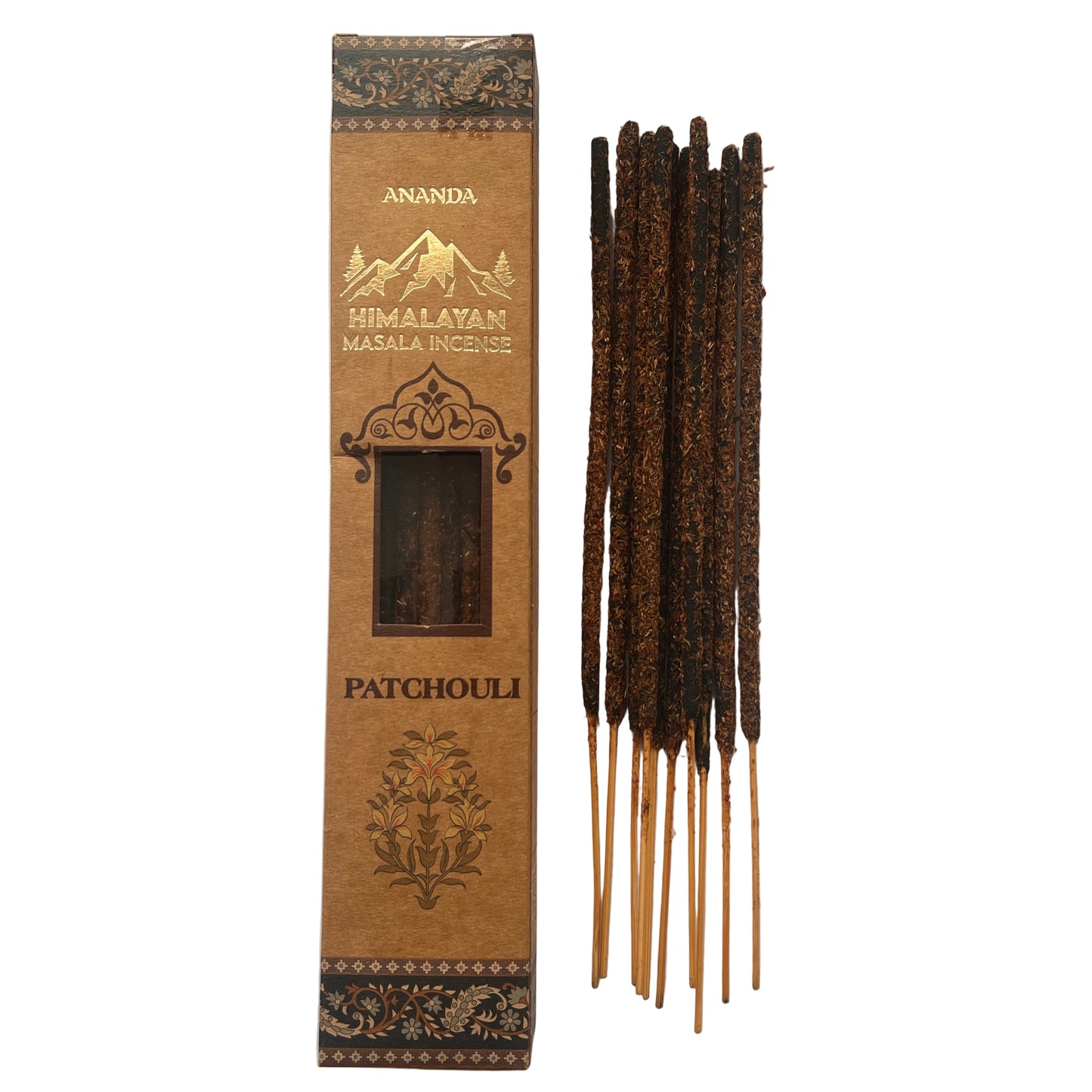 Ananda Himalayan Masala Incense packaging with incense sticks on a white background