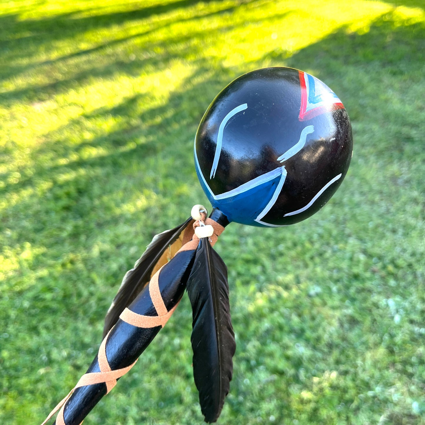 Shamanic Feather Shaker - Maraca - Black - The Crescent Moon