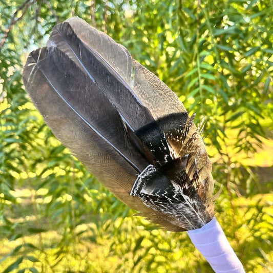 Smudging Feather Wand Small with White Handle - The Crescent Moon