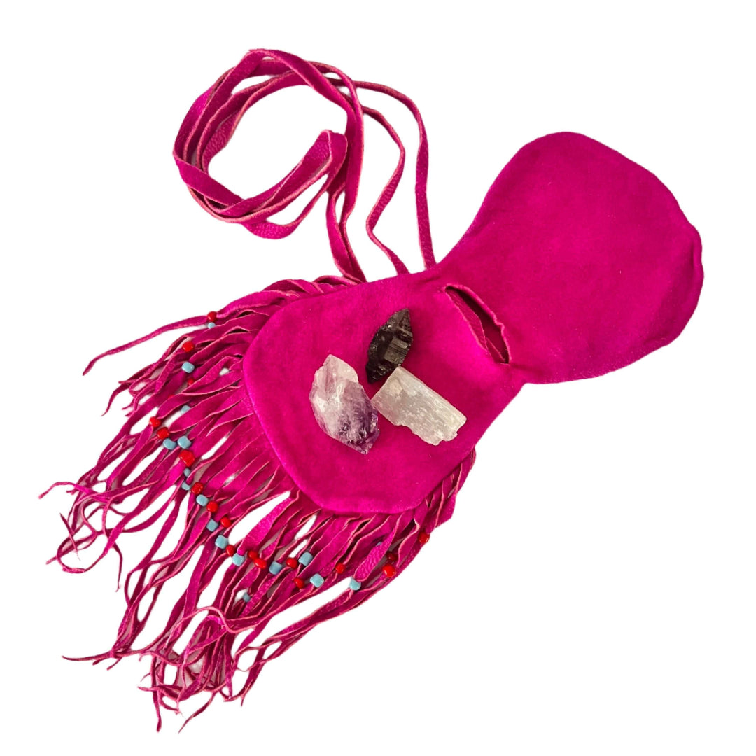 Medicine Crystal Pouch Fuscia Pink - The Crescent Moon