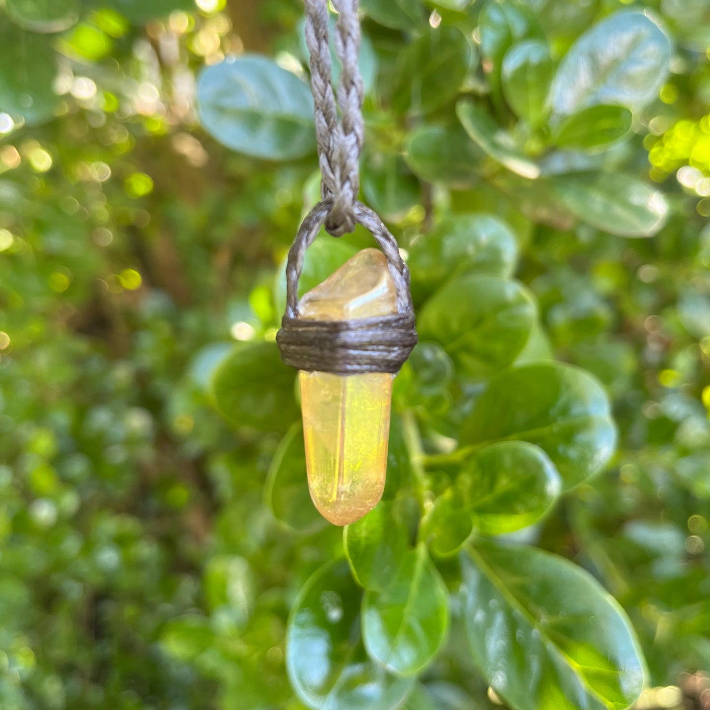 Tribe Talisman Macrame necklace - Orange Aura Quartz - The Crescent Moon