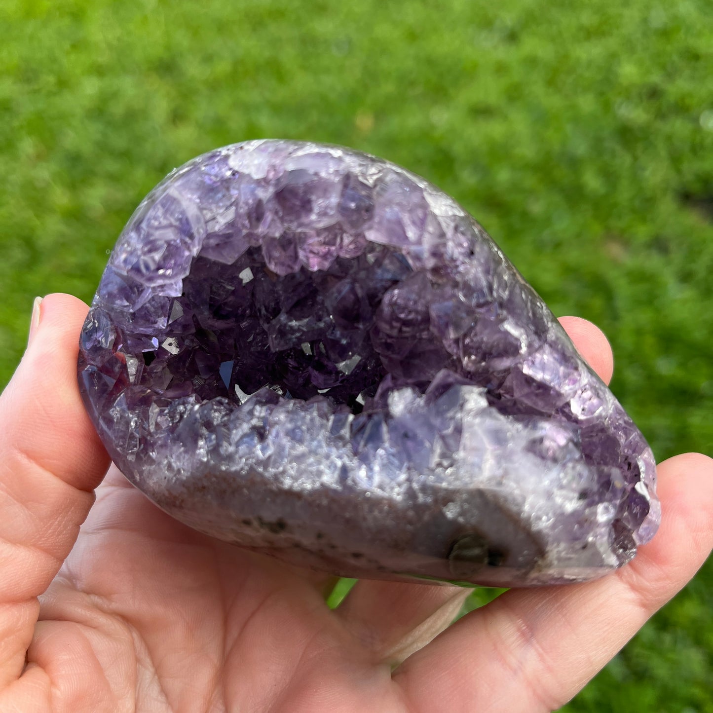Amethyst Geode on Metal Stand – Natural Crystal Cluster for Home & Healing - The Crescent Moon