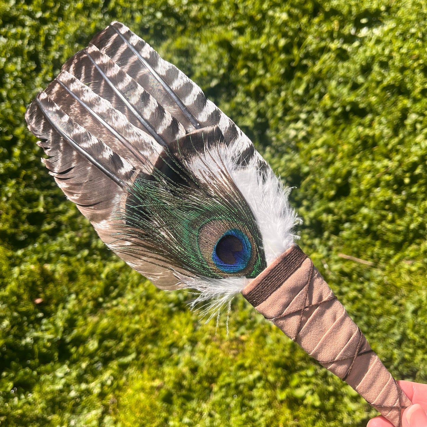 Smudging Feather Wand with Peacock Feather Large