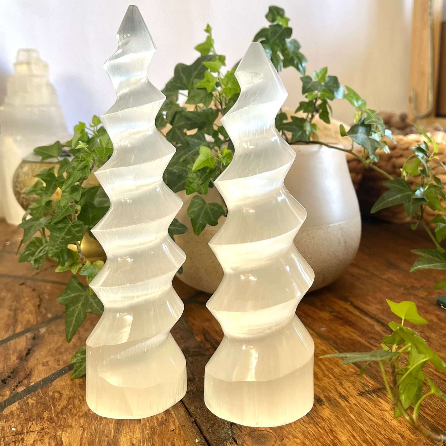 Selenite Crystal Spiral, Large - The Crescent Moon