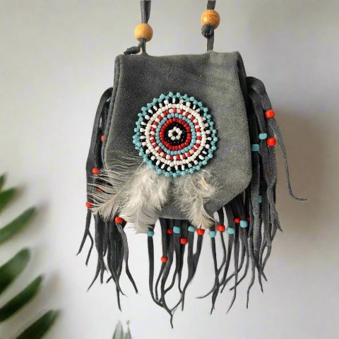 Medicine Crystal Pouch Grey - The Crescent Moon