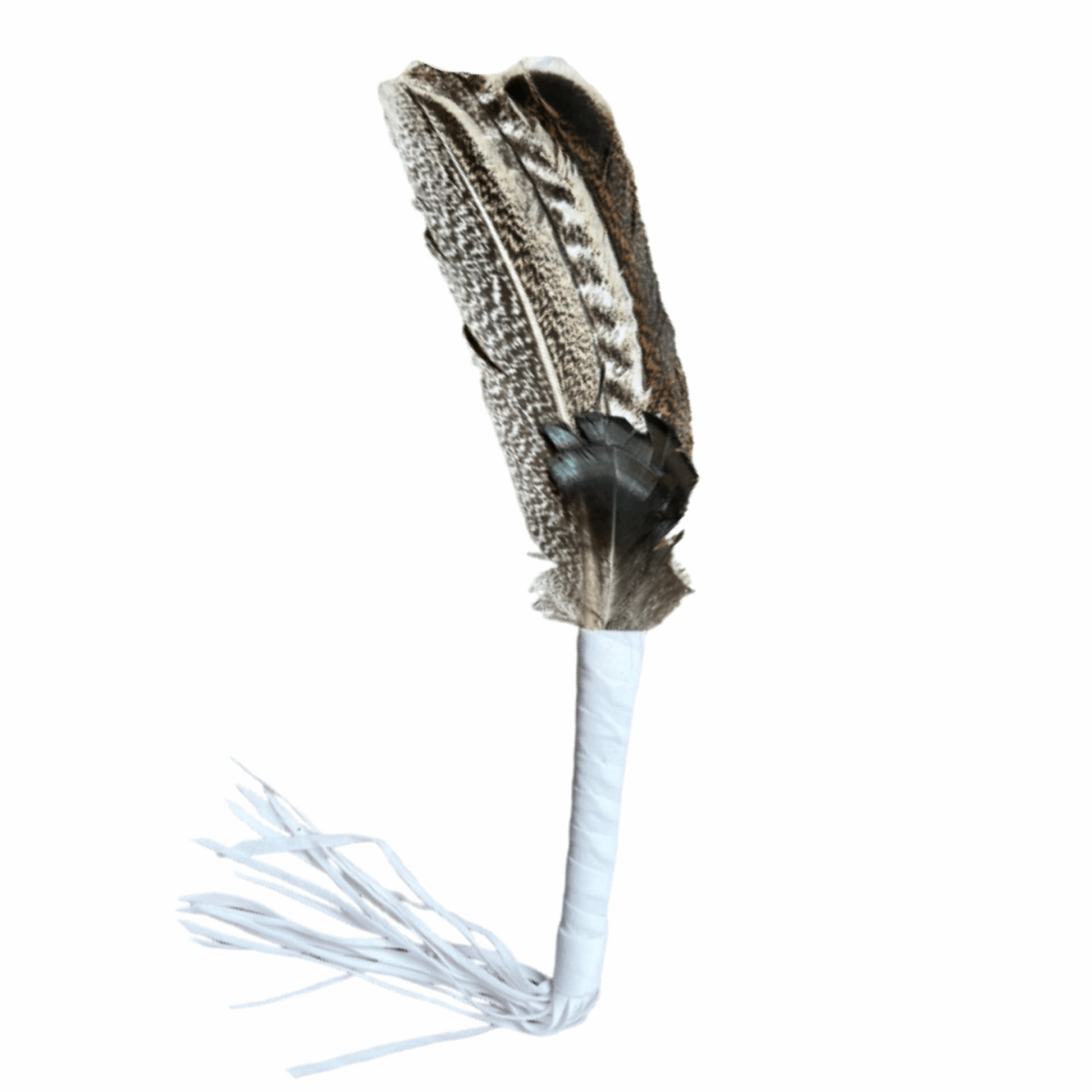 Smudging Feather Wand Small with White Handle - The Crescent Moon