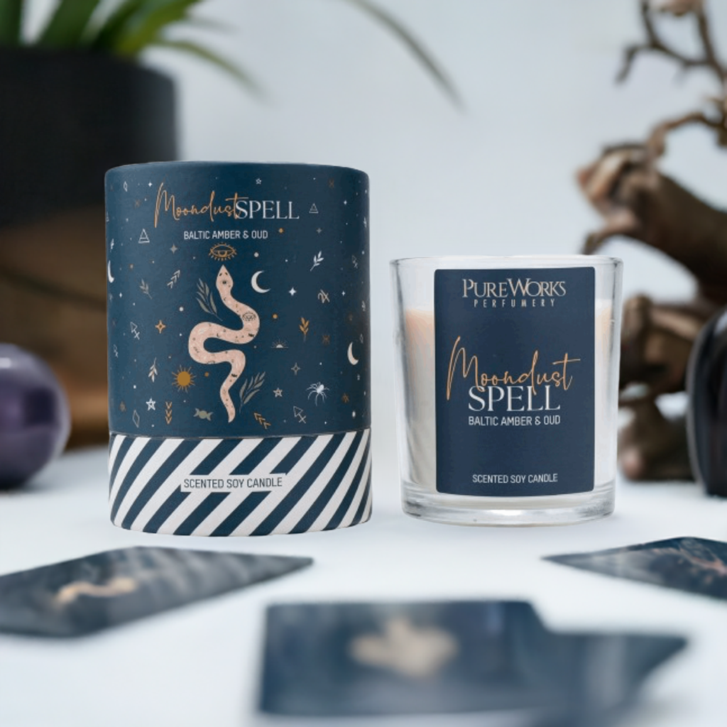 Baltic Amber and Oud Soy Candle - Moondust Spell - The Crescent Moon