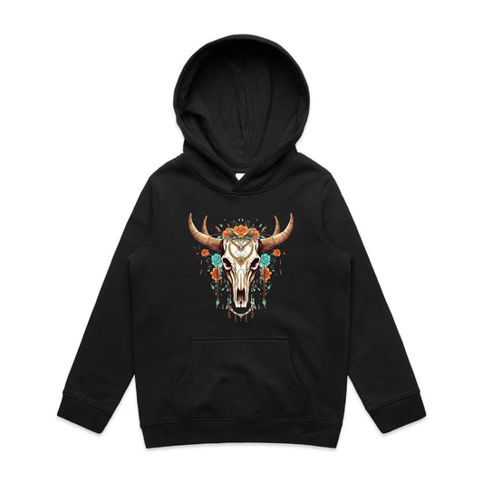 Kids Earthfolk Hoodie - Floral Skull - The Crescent Moon