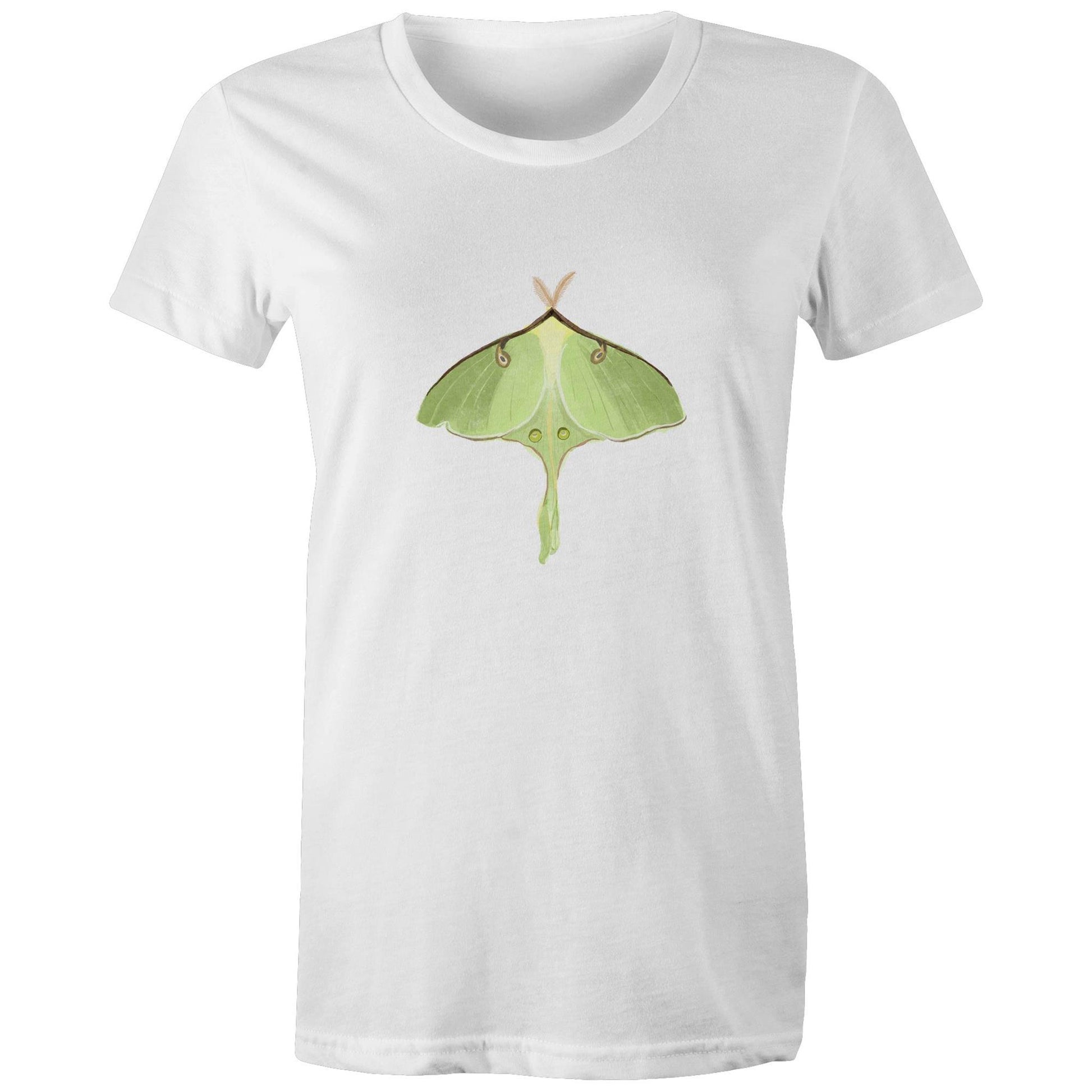 Earthfolk Printed T shirt - Women's Relaxed Fit - Luna Moth - The Crescent Moon