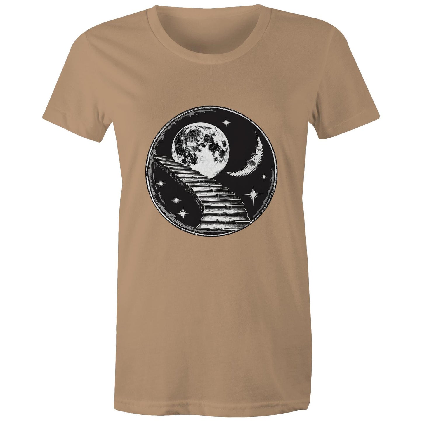 Women's Earthfolk T shirt - Stairway to the Moon - The Crescent Moon