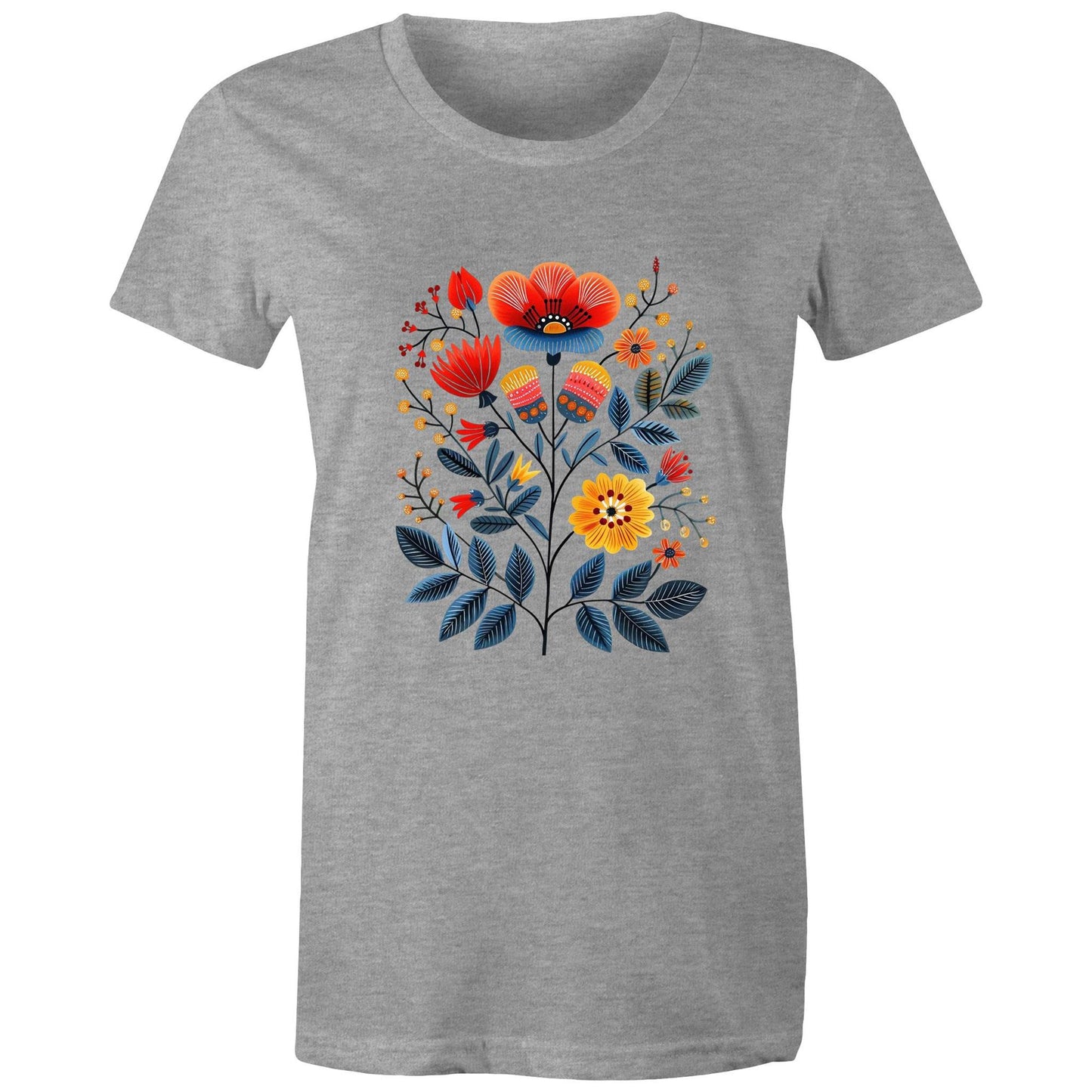 Women's earthfolk T shirt - Scandi Folk Flowers - The Crescent Moon