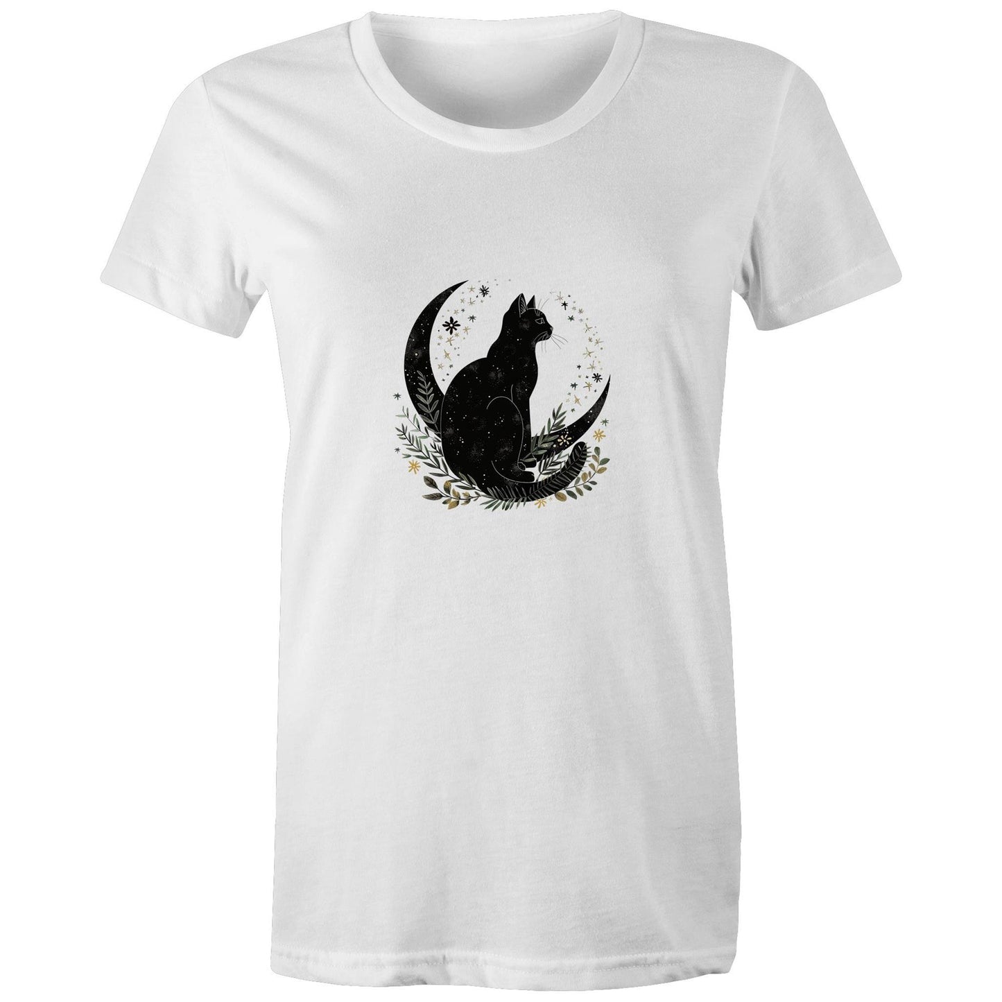 Women's Earthfolk  T Shirt  - Midnight Cat - The Crescent Moon