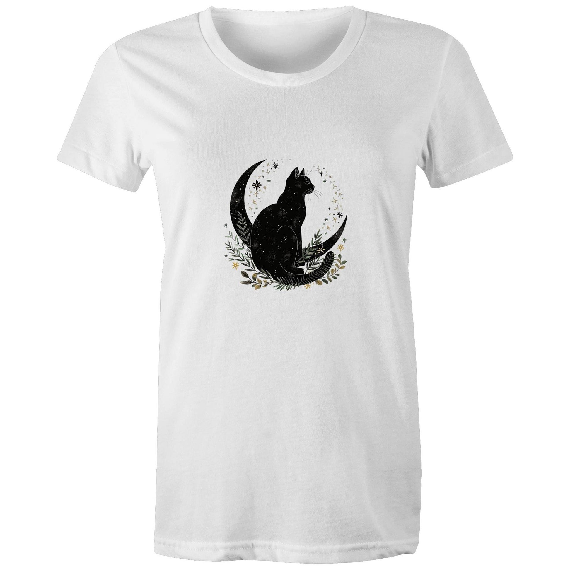 Women's Earthfolk  T Shirt  - Midnight Cat - The Crescent Moon