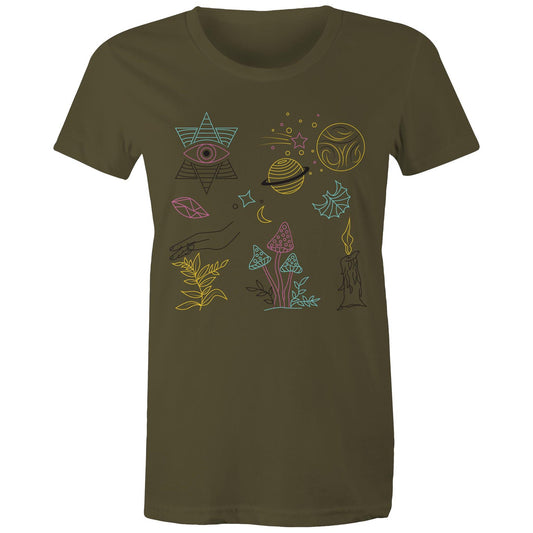 Women's Earthfolk T shirt - Mystic Symbols - The Crescent Moon