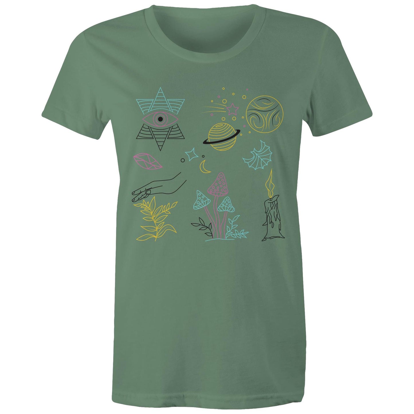Women's Earthfolk T shirt - Mystic Symbols - The Crescent Moon