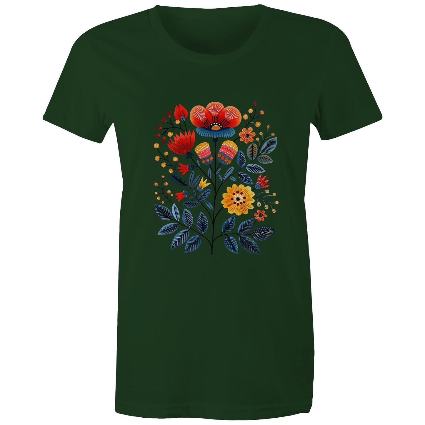 Women's earthfolk T shirt - Scandi Folk Flowers - The Crescent Moon