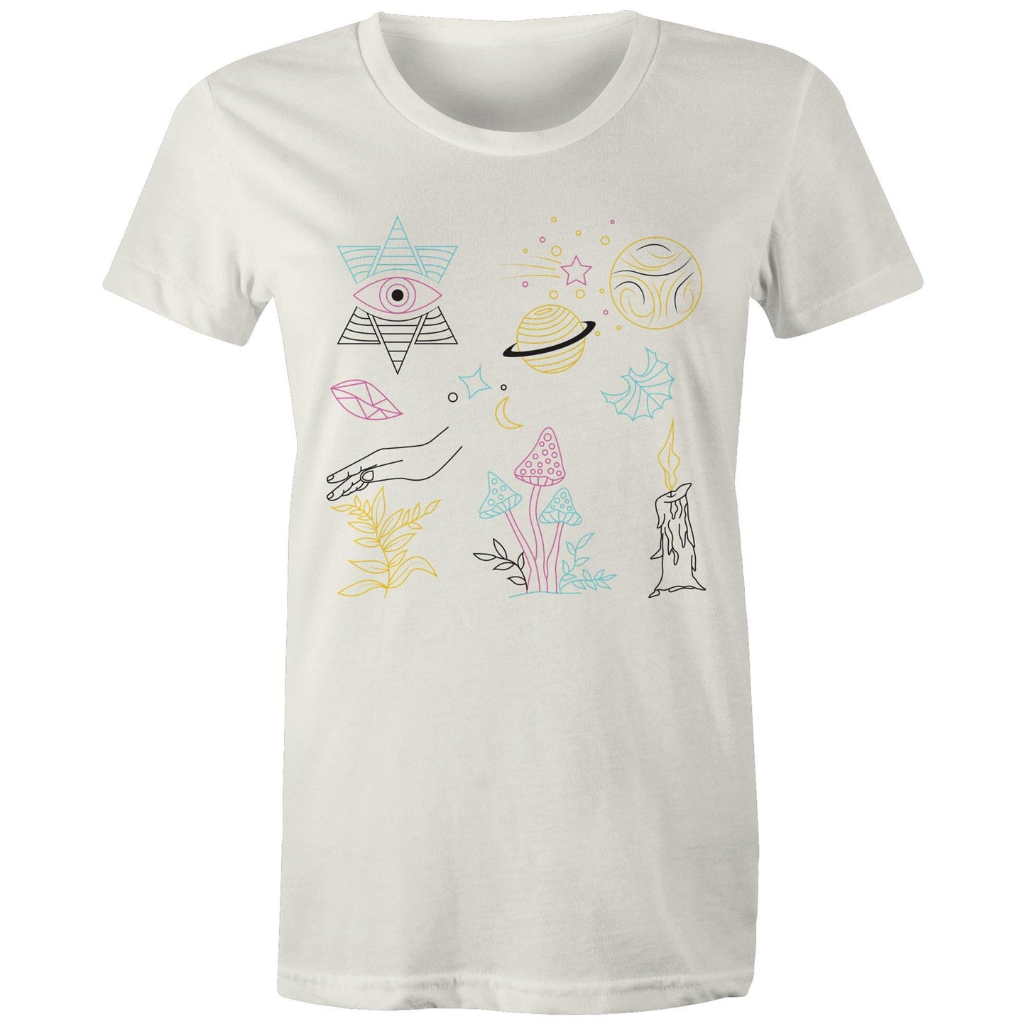 Women's Earthfolk T shirt - Mystic Symbols - The Crescent Moon