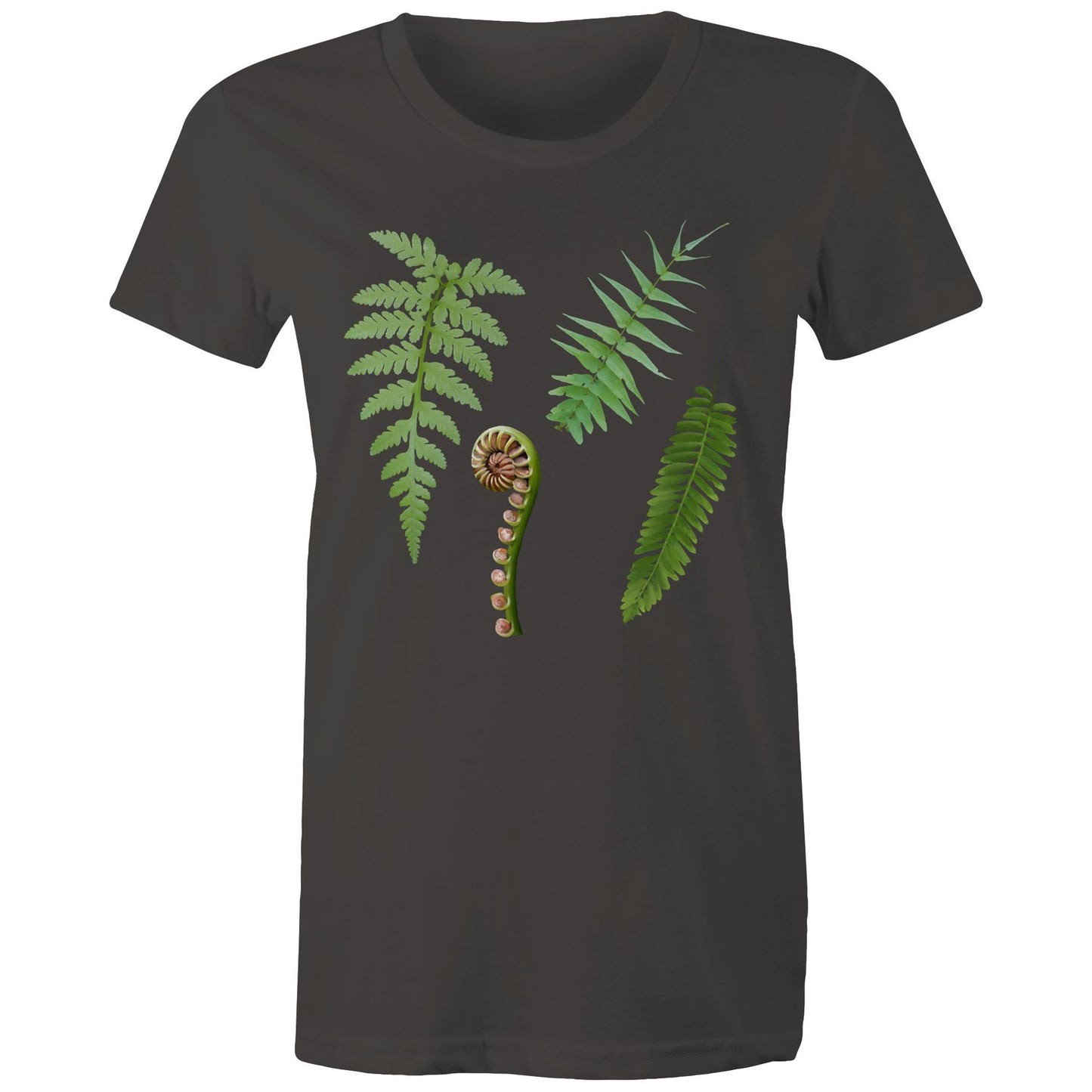 Women's Earthfolk T shirt -Ferns - The Crescent Moon