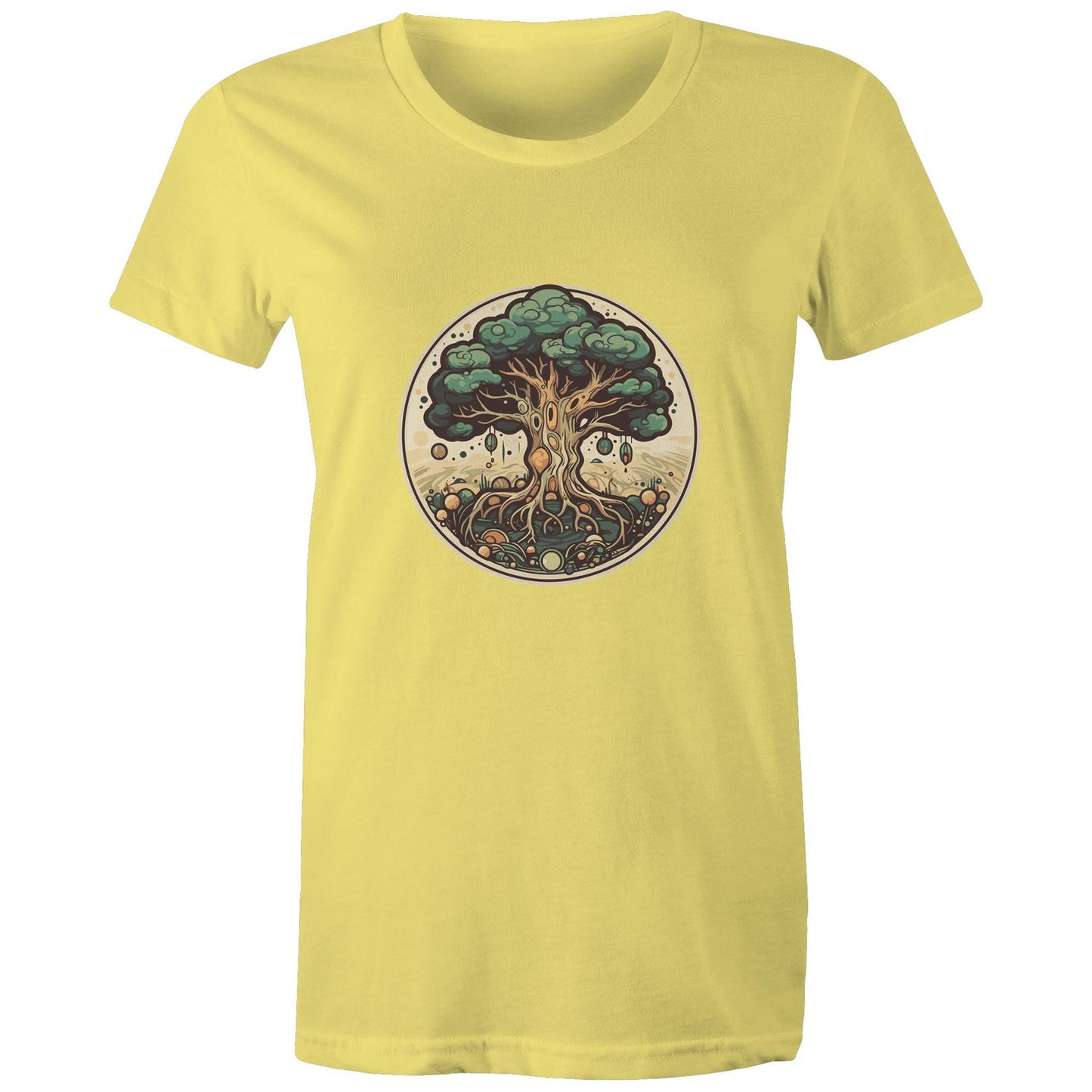 Earthfolk printed t shirt - Womans Relaxed Fit - Circular Tree - The Crescent Moon
