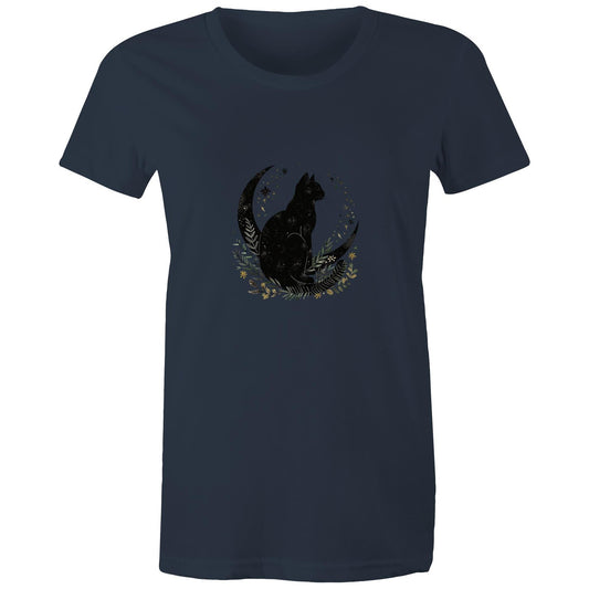 Women's Earthfolk  T Shirt  - Midnight Cat - The Crescent Moon