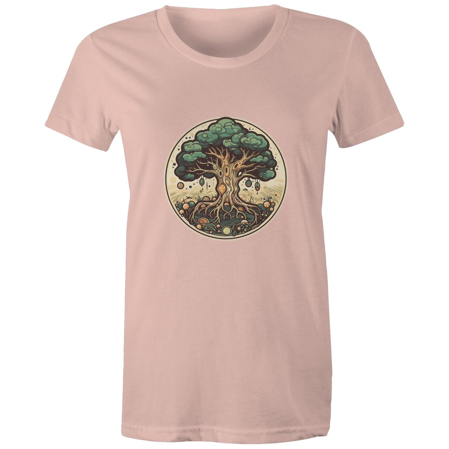Earthfolk printed t shirt - Womans Relaxed Fit - Circular Tree - The Crescent Moon