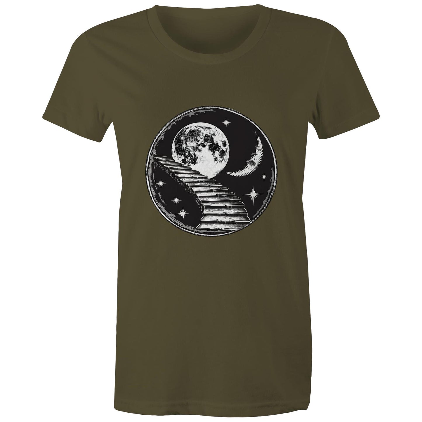Women's Earthfolk T shirt - Stairway to the Moon - The Crescent Moon