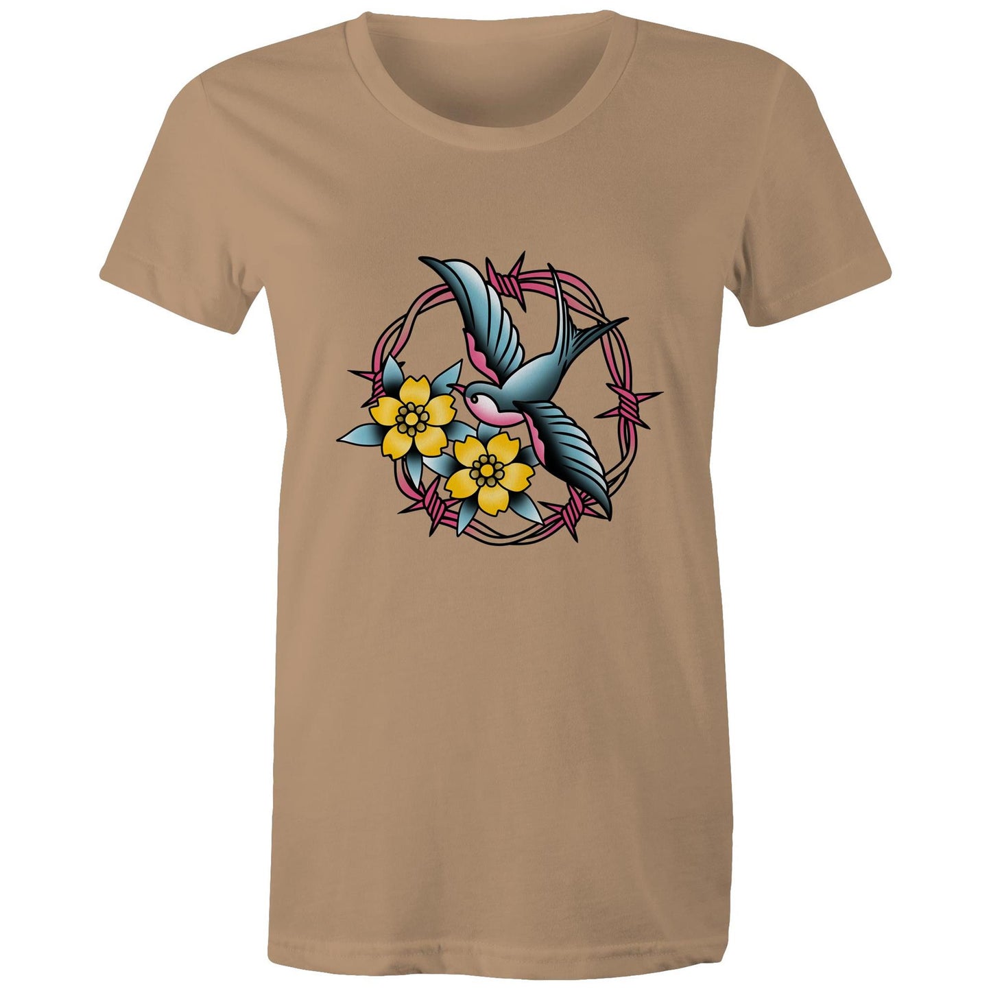 Women's Earthfolk T shirt - Vintage Swallow Tattoo - The Crescent Moon