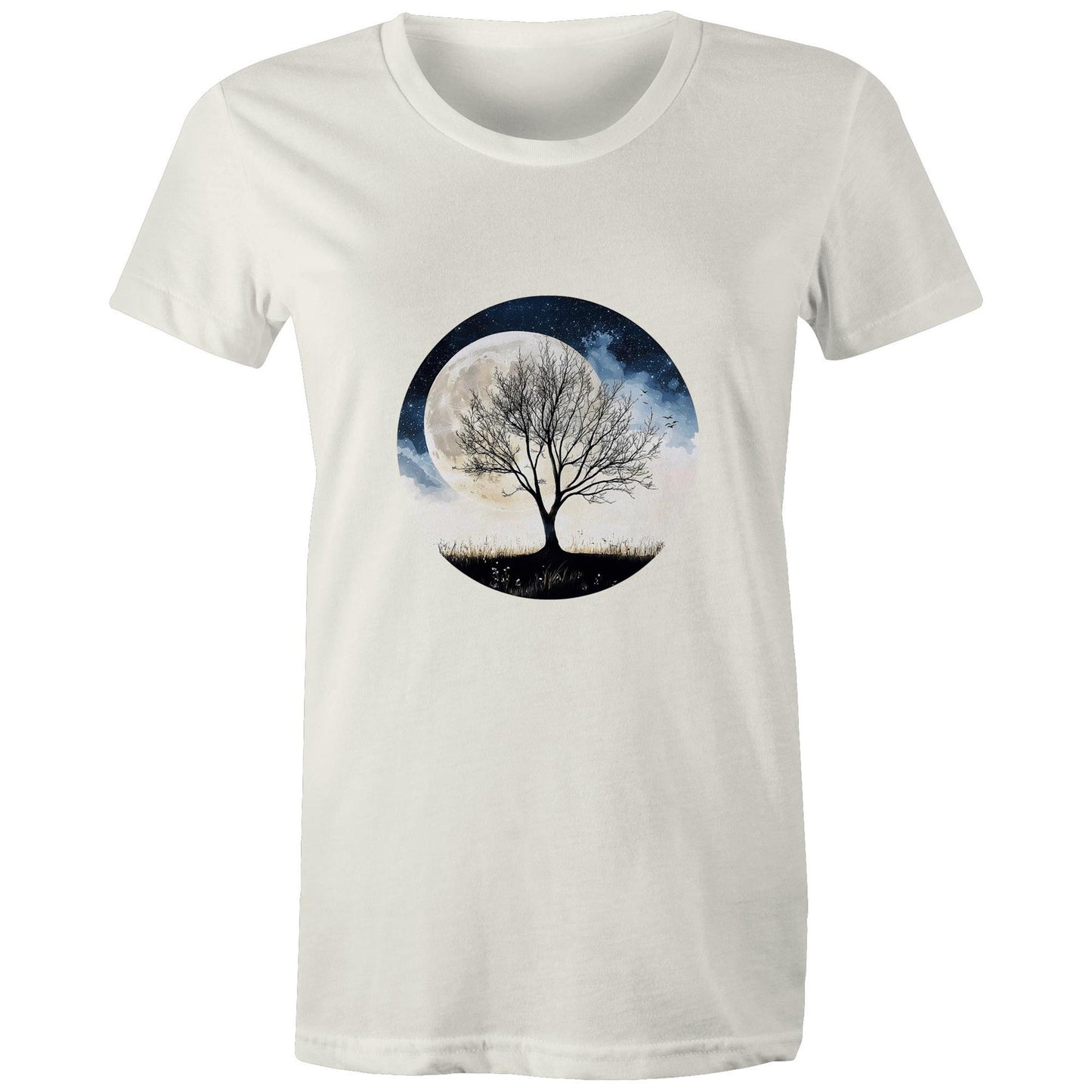 Women's Organic Earthfolk T shirt - Moon Tree - The Crescent Moon